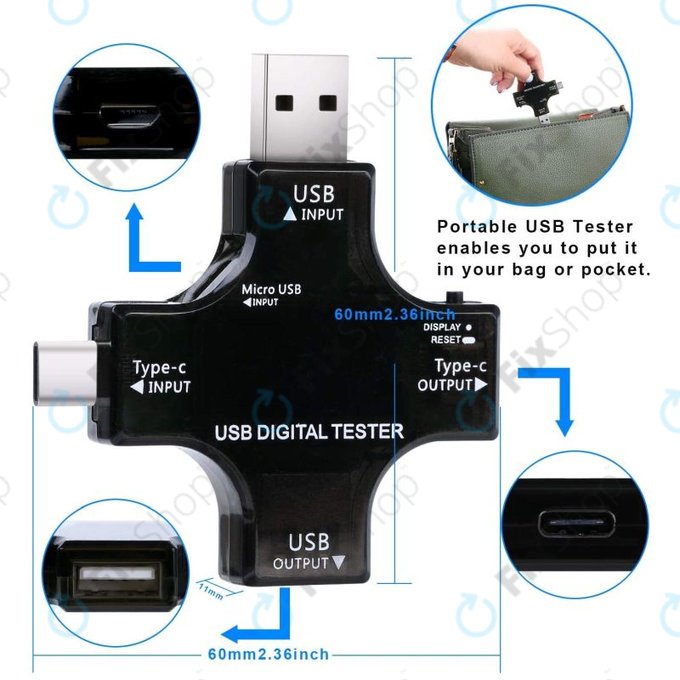 Cyfrowy tester USB z USB C i USB 3.0, Eversame 2w1