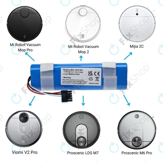 Bateria do Xiaomi Mi Robot Vacuum Mop Pro (P), 2 (Mijia 2C), Viomi V2 Pro, Proscenic LDS M7, STYJ02YM, MH1-4S1P-SC, Li-Ion, 14,8V 3400mAh
