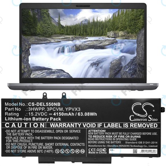 Bateria do Dell Latitude 5501, Latitude 5401, Latitude 14 5410, Latitude 15 5511, 4150mAh, Li-Ion, 15.2V, 3HWPP, HQ