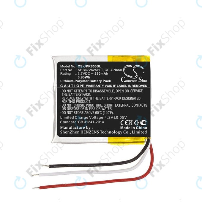 Bateria do Jabra Evolve 65, 80, 250mAh, Li-Pol, 3.7V, AHB472625PLT, HQ