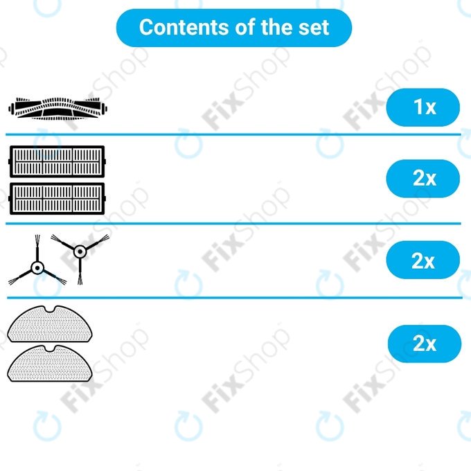 Zestaw części zamiennych do Xiaomi Mi Robot Vacuum Mop Essential (Mijia G1) (1x Główna szczotka, 2x Filtr, 2x Szczotka boczna, 2x Ściereczka mopująca)