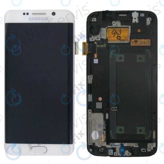 Wyświetlacz do Samsung S6 Edge G925F, Ekran dotykowy z ramką, GH97-17162B, GH97-17317B, GH97-17334B, White Pearl, Genuine Service Pack