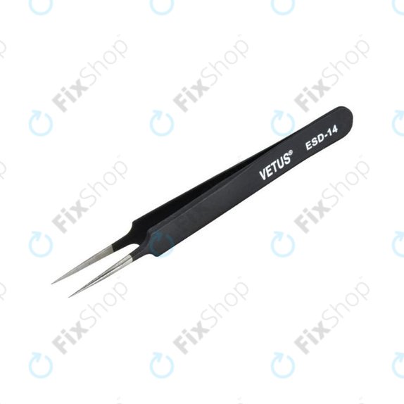 Metalowa pęseta antystatyczna z prostą, ostrą końcówką, 110mm, Vetus ESD-14