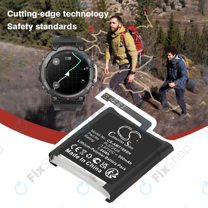 Bateria do Amazfit T-Rex 2, A2169, A2170, 500mAh, Li-Pol, 3.87V, PL572428, HQ