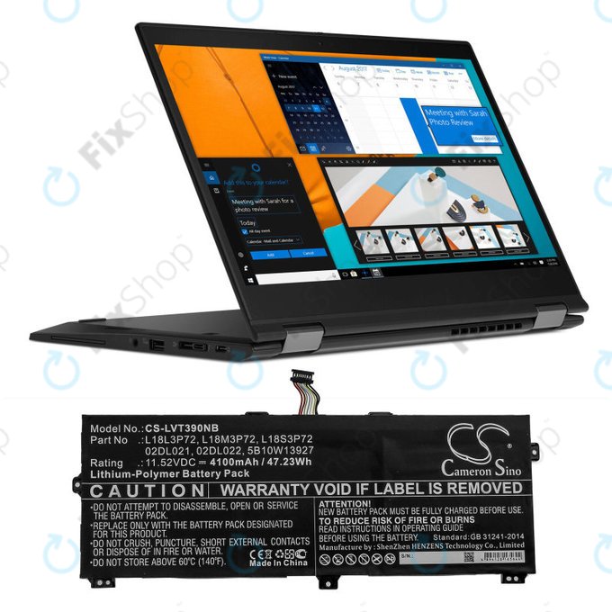 Bateria do Lenovo ThinkPad X390, Yoga X390, 4100mAh, Li-Pol, 11.52V, 02DL021, HQ
