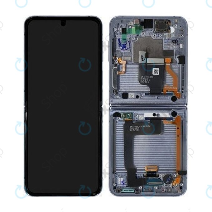 Wyświetlacz do Samsung Z Flip 4 F721B, Ekran dotykowy z ramką, GH82-29440D, GH82-30238D, GH82-30239D, GH82-29441D, Niebieski, Blue, Genuine Service Pack
