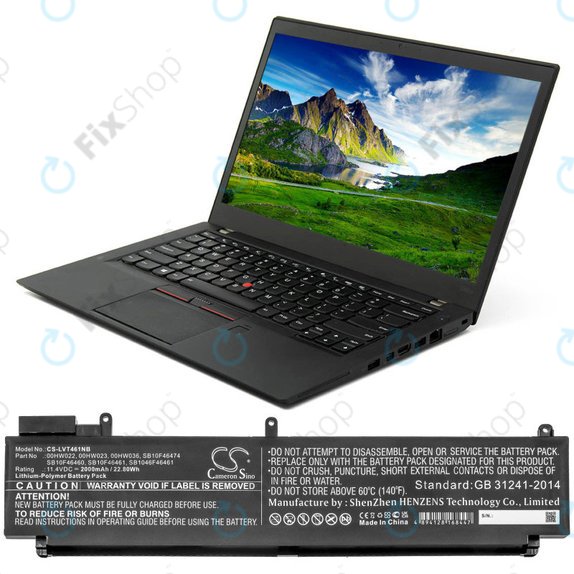 Bateria do Lenovo ThinkPad T460s, T470s, 2000mAh, Li-Pol, 11.4V, 00HW022, HQ