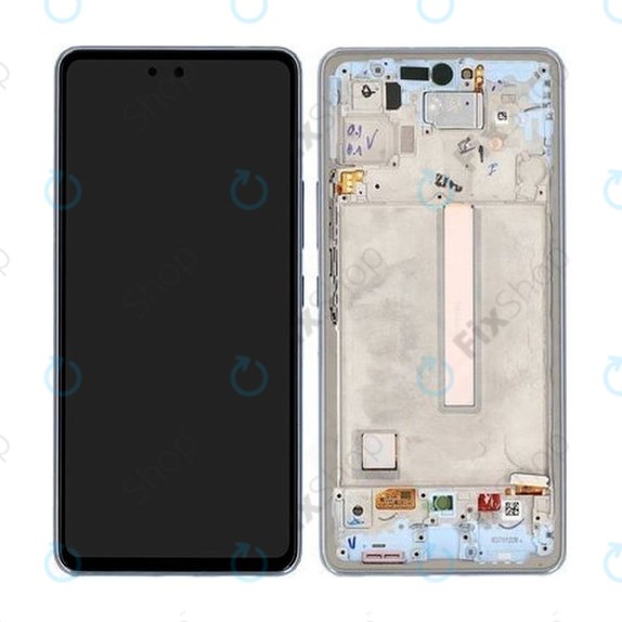Wyświetlacz do Samsung A53 5G A536B, Ekran dotykowy z ramką, GH82-28024C, GH82-28025C, Awesome Blue, Genuine Service Pack