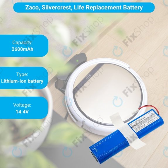 Bateria do Zaco V3, V40, V5s Pro, V5x, Silvercrest SSWR A1, SSWR B1, SSR 3000 A1, 18650B4-4S1P-AGX-2, Li-Ion, 14,4V 2600mAh, HQ