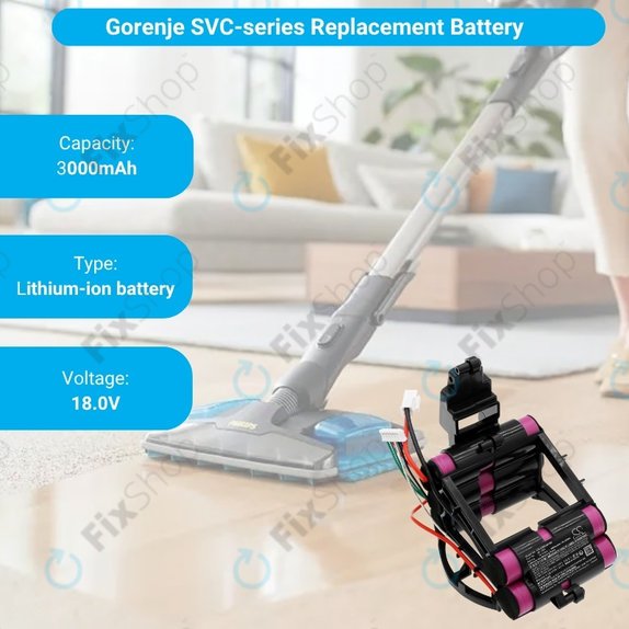 Bateria do Gorenje SVC-seria, 861789, Li-Ion, 18,0V 3000mAh, HQ