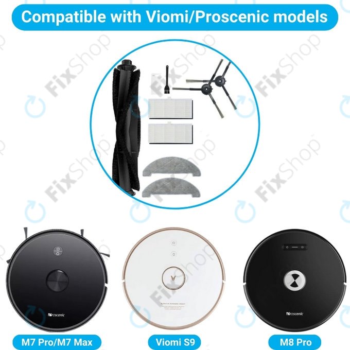 Zestaw standardowy do Xiaomi Viomi S9, Lydsto R1, Proscenic M7 Pro, M8 Pro, Czarny, Black
