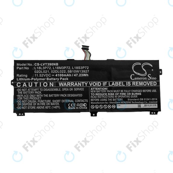 Bateria do Lenovo ThinkPad X390, Yoga X390, 4100mAh, Li-Pol, 11.52V, 02DL021, HQ