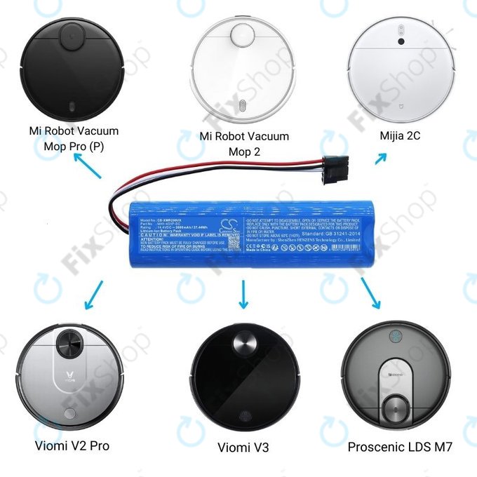 Bateria do Xiaomi Mi Robot Vacuum Mop Pro (P), 2 (Mijia 2C), Viomi V2 Pro, Proscenic LDS M7, STYJ02YM, MH1-4S1P-SC, Li-Ion, 14,4V 2600mAh, HQ