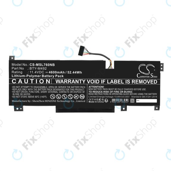 Bateria do MSI Pulse GL76, Katana GF66, Bravo 15, Crosshair 17, 4600mAh, Li-Pol, 11.4V, BTY-M492, HQ