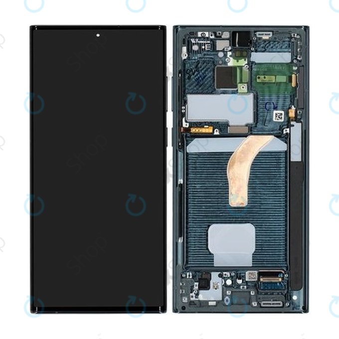 Wyświetlacz do Samsung S22 Ultra S908B, Ekran dotykowy z ramką, GH82-27489D, GH82-27488D, Zielony, Green, Genuine Service Pack