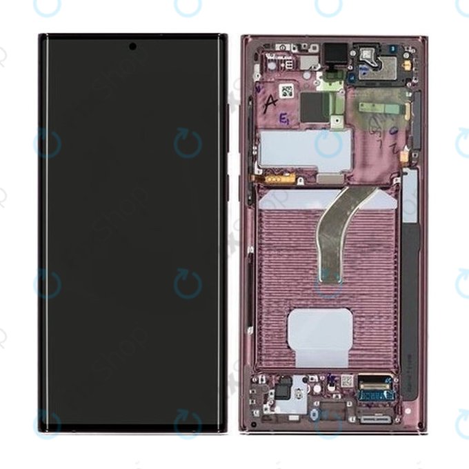Wyświetlacz do Samsung S22 Ultra S908B, Ekran dotykowy z ramką, GH82-27488B, GH82-27489B, Burgundy, Genuine Service Pack