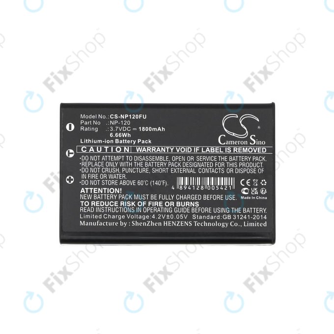 Bateria do Toshiba Camileo H30, FujiFilm NP-120, 1800mAh, Li-Ion, 3.7V, PX1657, HQ
