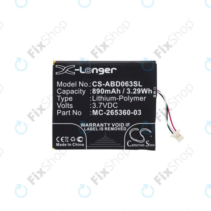 Bateria do Amazon Kindle 7th, 8th, 499, 558, X, MC-265360-03, 58-000083, 890mAh, HQ