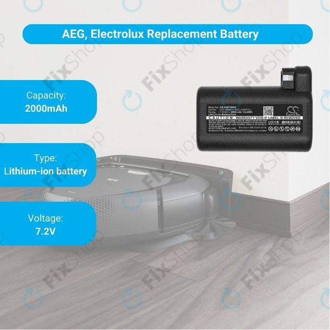 Bateria do AEG RX-seria, Electrolux E, P-seria, S91-0400410-SU2, OSBP72LI, OSBP72LI25, Li-Ion, 7,2V 2000mAh, HQ