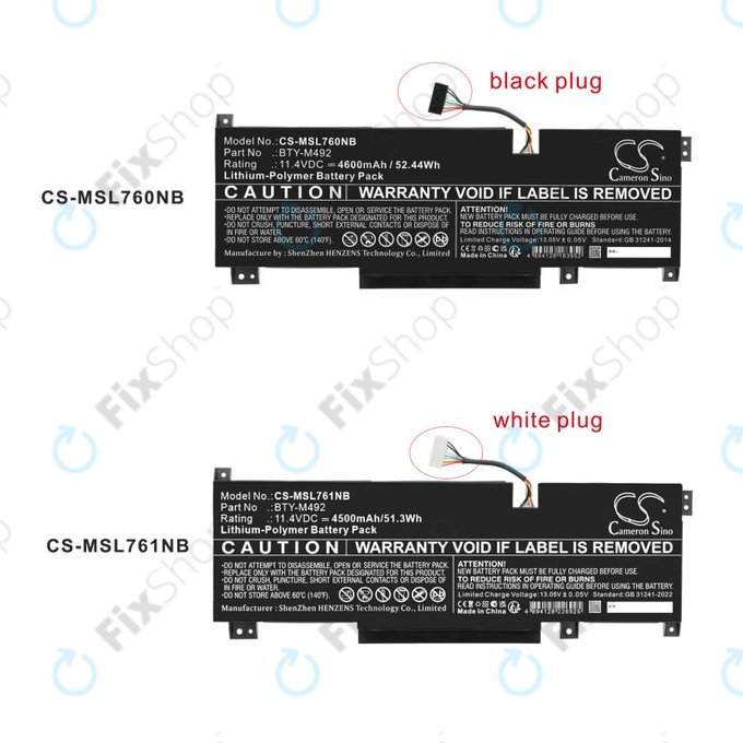 Bateria do MSI Pulse GL76, Katana GF66, Bravo 15, Crosshair 17, 4600mAh, Li-Pol, 11.4V, BTY-M492, HQ