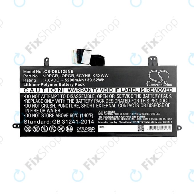 Bateria do Dell Latitude 5290, Latitude 12 5285, 5200mAh, Li-Pol, 7.6V, J0PGR, HQ