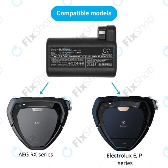 Bateria do AEG RX-seria, Electrolux E, P-seria, S91-0400410-SU2, OSBP72LI, OSBP72LI25, Li-Ion, 7,2V 3400mAh, HQ
