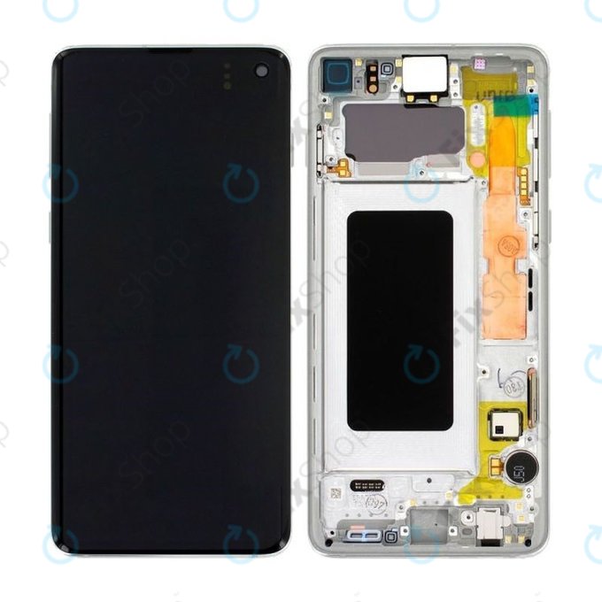 Wyświetlacz do Samsung S10 G973F, Ekran dotykowy z ramką, GH82-18850B, GH82-18835B, Prism White, Genuine Service Pack