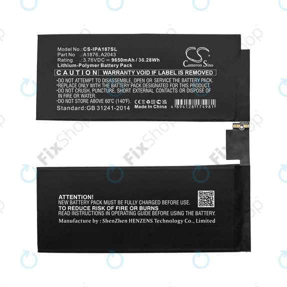 Bateria do iPad Pro 12.9", 3rd Gen 2018, iPad Pro 12.9, 4th Gen 2020, A1876, A2043, 9650mAh, HQ
