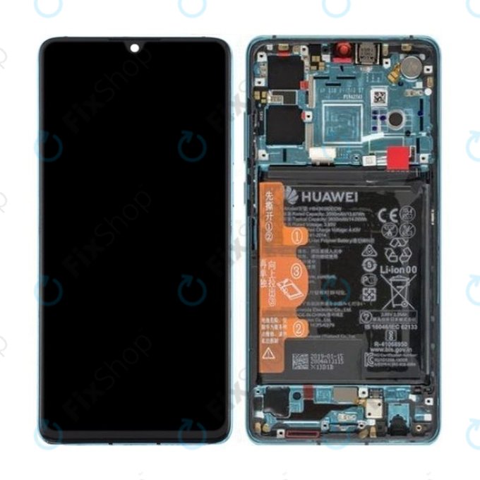 Wyświetlacz do Huawei P30, Ekran dotykowy z ramką i baterią, 02352NLN, 02354HRH, 02354KUB, 02354HNJ, Aurora Blue, Genuine Service Pack