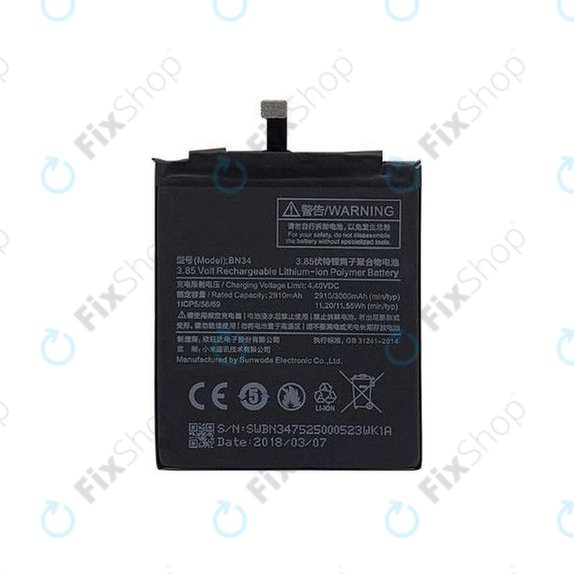 Bateria do Xiaomi Redmi 5A, BN34, 3000mAh
