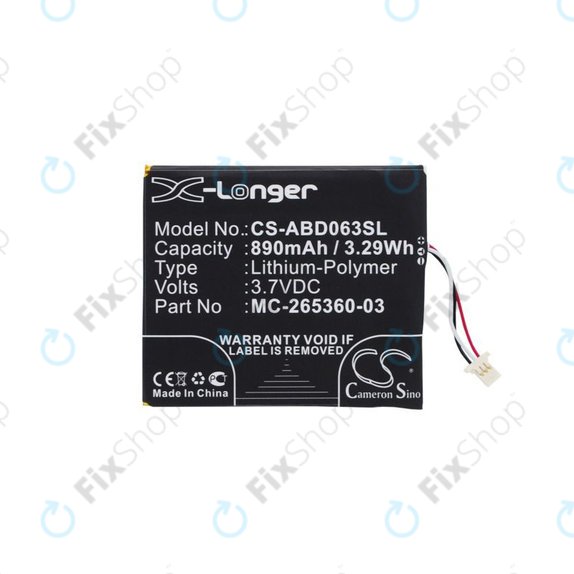 Bateria do Amazon Kindle 7th, 8th, 499, 558, X, MC-265360-03, 58-000083, 890mAh, HQ