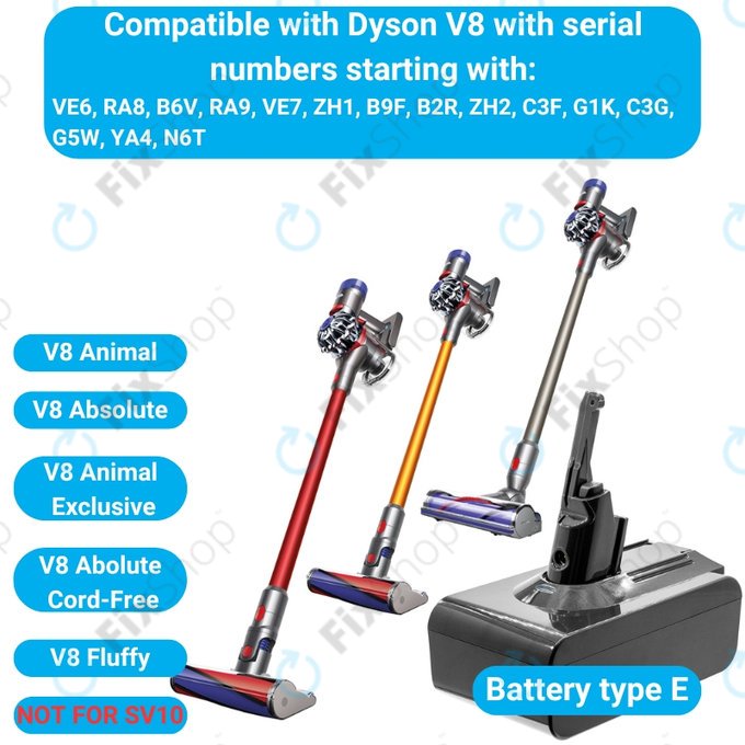 Bateria do Dyson V8, 215681, PM8-US-HFB1497A, Li-Ion, 21,6V 4000mAh, HQ