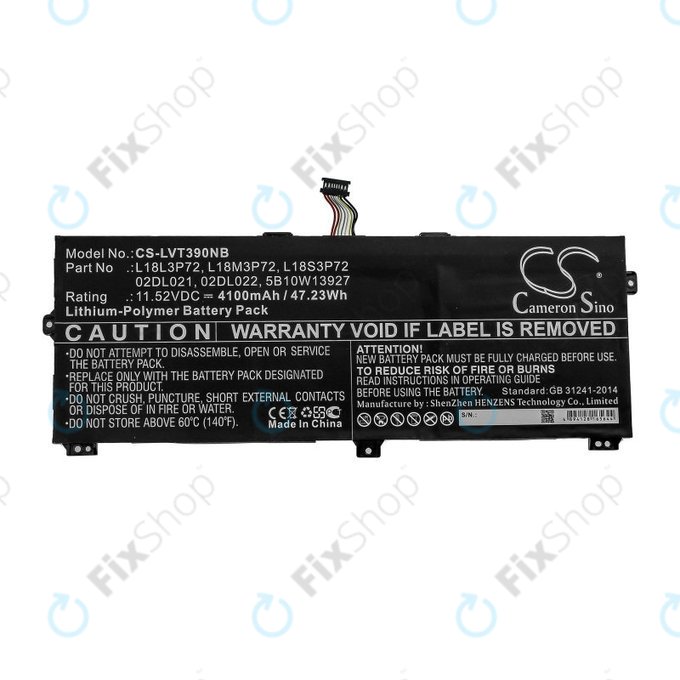 Bateria do Lenovo ThinkPad X390, Yoga X390, 4100mAh, Li-Pol, 11.52V, 02DL021, HQ