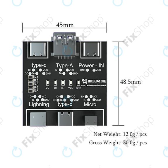 Tester kabli danych (Lightning, USB‑C, microUSB), Mechanic DT3