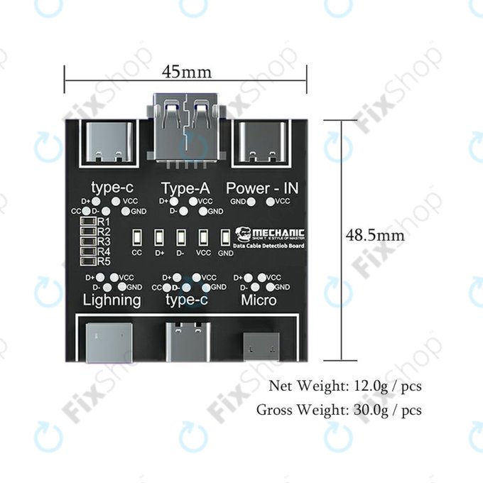 Tester kabli danych (Lightning, USB‑C, microUSB), Mechanic DT3