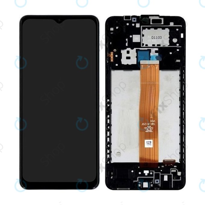 Wyświetlacz do Samsung A12 A125F, A022F, Ekran dotykowy z ramką, GH82-24490A, GH82-24491A, Czarny, Black, Genuine Service Pack