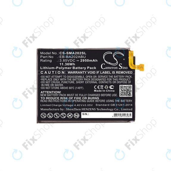 Bateria dla Samsung A10e, A20e A202F, 2950mAh, Li-Pol, 3.85 V, EB-BA202ABU, HQ
