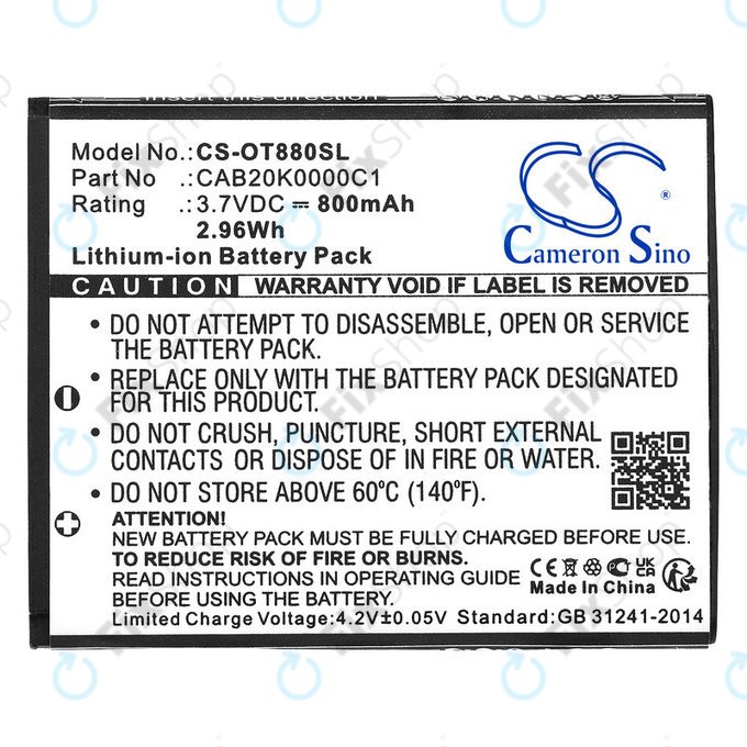 Bateria do Alcatel Onetouch, 800mAh, Li-ion, 3.7V, BTR510AB, HQ