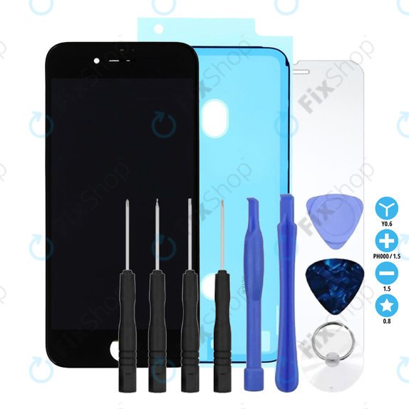 Wyświetlacz In-Cell dla iPhone 8, SE (2020), SE (2022), Black, Ekran dotykowy z ramką, Klej (Adhesive), Szklo hartowane, Narzędzia, FixPremium