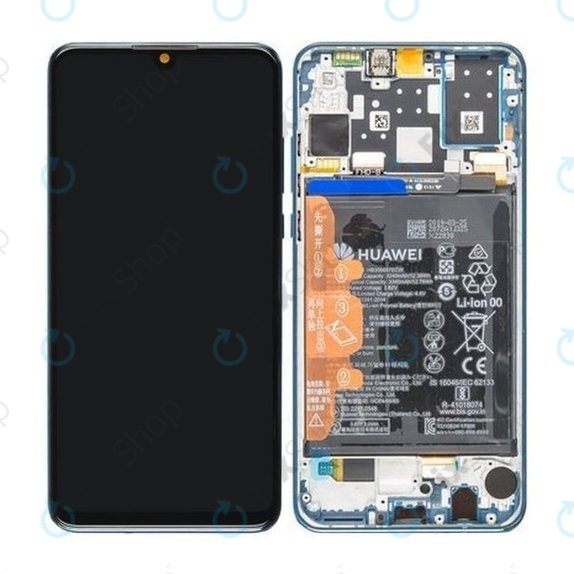 Wyświetlacz do Huawei P30 Lite, Ekran dotykowy z ramką i baterią, 02352RQA, Peacock Blue, Genuine Service Pack