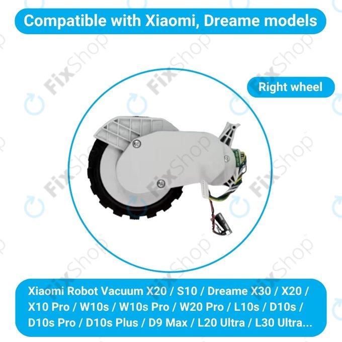 Koło z silnikiem do Xiaomi Robot Vacuum X20, S10, Dreame X30, X20, X10 Pro, Right, Biały, White