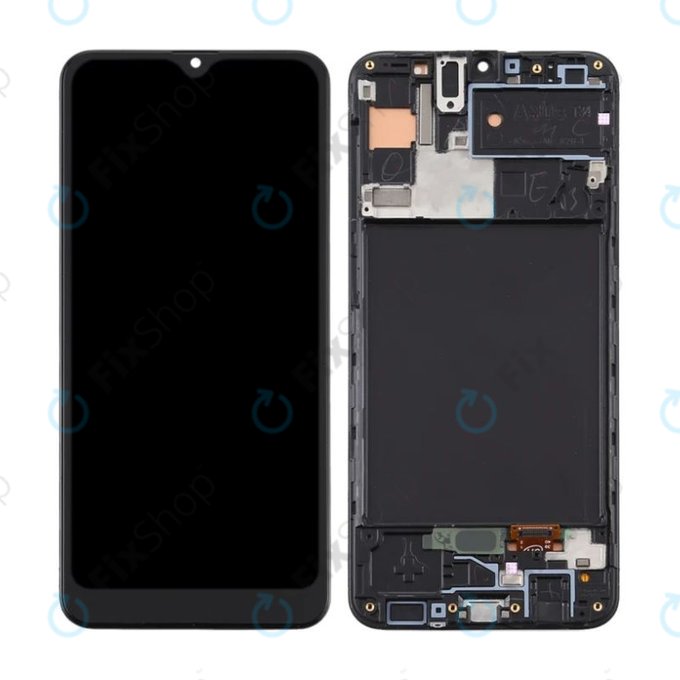 Wyświetlacz do Samsung A30s A307F, Ekran dotykowy z ramką, Prism Crush Black, TFT