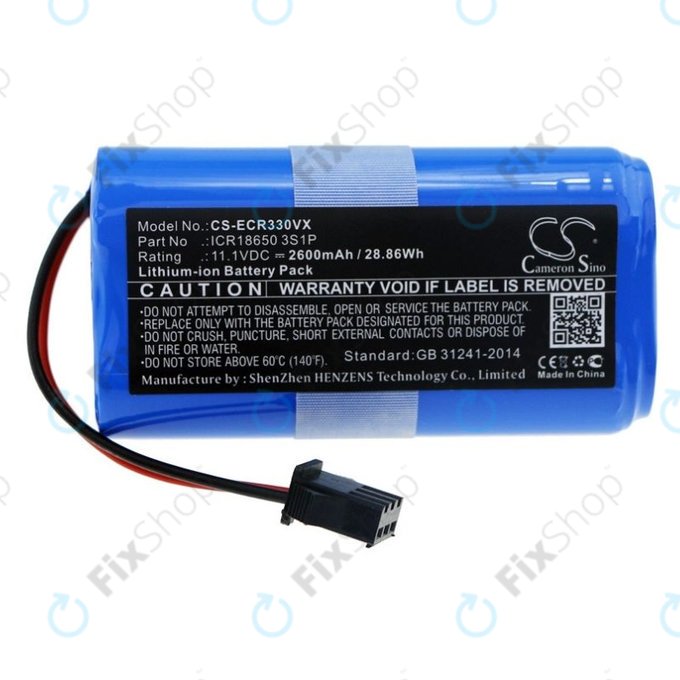 Bateria do Ecovacs CEN330, CR-seria, ICR18650, 3S1P, Li-Ion, 11,1V 2600mAh, HQ