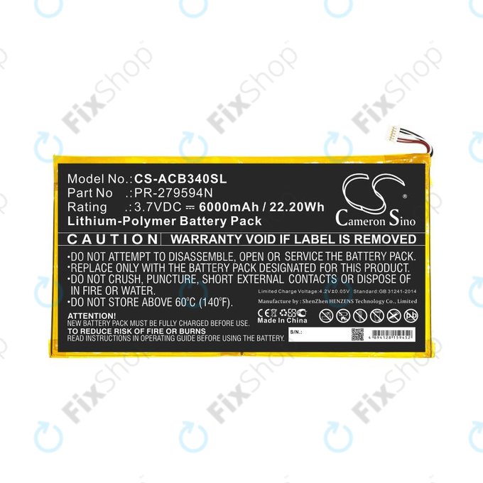 Bateria do Acer Iconia One 10 B3-A40, 6000mAh, Li-Pol, 3.7V, PR-279594N, HQ