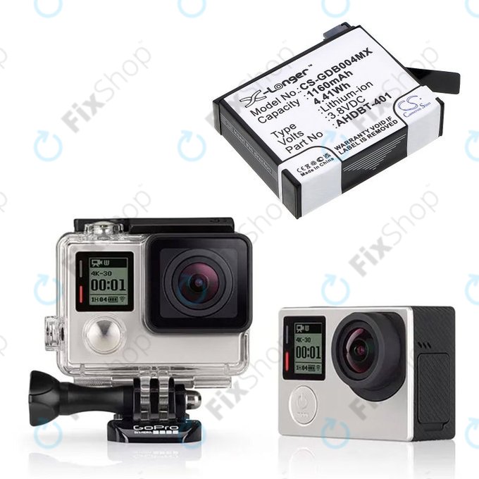 Bateria do GoPro Hero 4, 1160mAh, Li-Ion, 3.8V, AHDBT-401, HQ