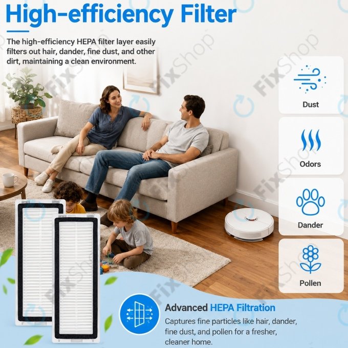 Zestaw części zamiennych do Xiaomi Dreame D9 Max Gen2, D10s, D10s Pro (1x Główna szczotka, 2x Filtr, 2x Szczotka boczna – czarna, 2x Ściereczka mopująca)