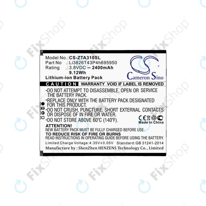 Bateria do ZTE Blade A3, A5, Optus X Power 2, 2400mAh, Li-Ion, 3.8V, Li3826T43P4h695950, HQ