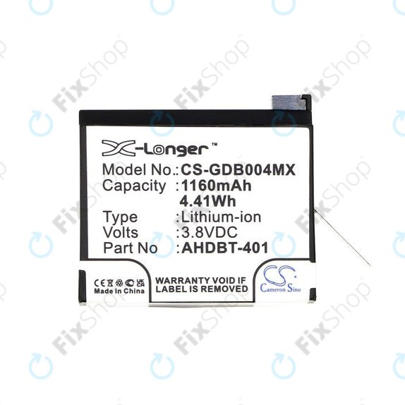 Bateria do GoPro Hero 4, 1160mAh, Li-Ion, 3.8V, AHDBT-401, HQ