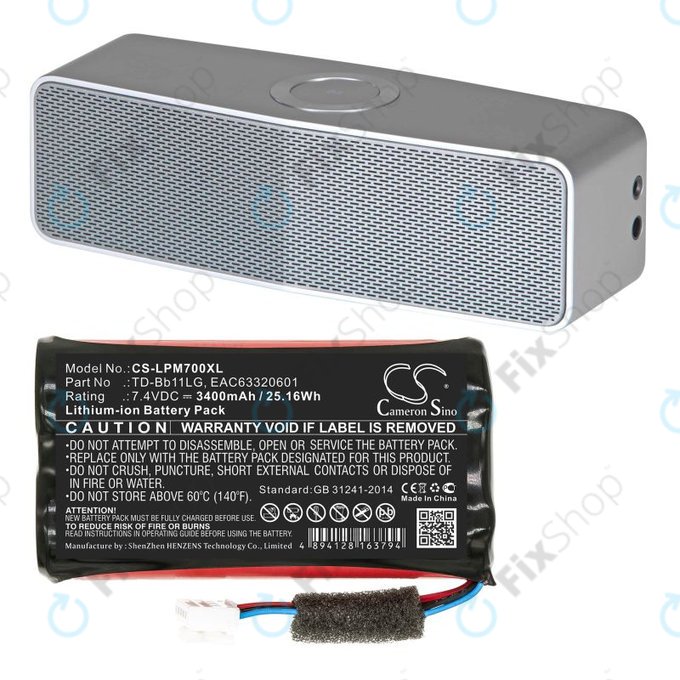 Bateria do LG Music Flow P7, Xboom Go PK7, 3400mAh, Li-Ion, 7.4V, TD-Bb11LG, HQ