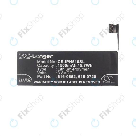 Bateria do iPhone 5S, 5C, 616-0652, 616-0720, 1500mAh, HQ